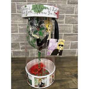 Delish Holiday Hand‎ Painted Wine Glass Christmas Define Good 15 oz NEW
